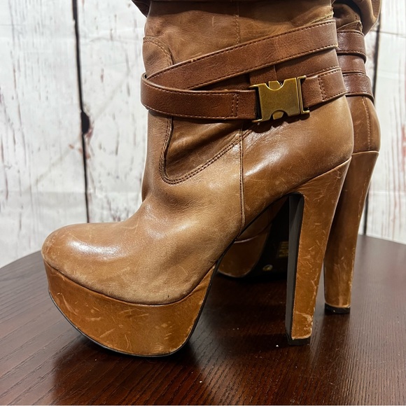 JESSICA SIMPSON faux leather Women's Tall Brown Platform Heeled Slouch Boots 7.5 - Picture 6 of 16